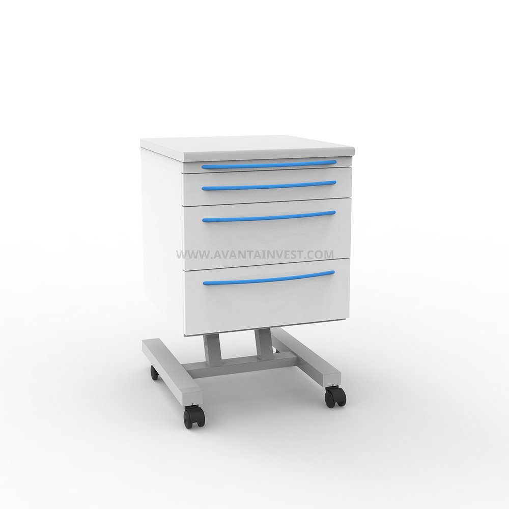 Столик врача А-013 мобильный с 3 ящиками (основание из прямоугольной трубы), Аванта (Россия)