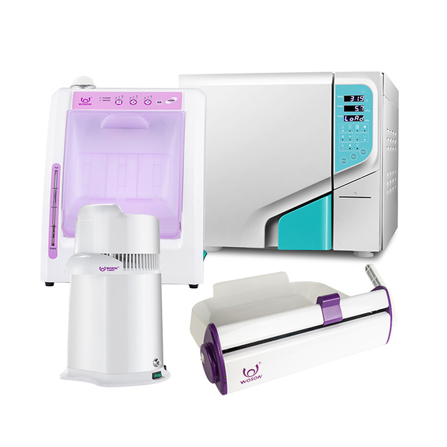 Комплект: автоклав SONZ Z-Clave I (23 л) + дистиллятор Drink (4 л) + запечатывающее устройство SEAL 100 (SELINA) + аппарат для смазки и чистки наконечников LUB909