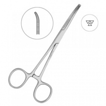Зажим хирургический с зубчиками изогнутый Kocherklemme, 15 см., HLW Dental Instruments (Германия)